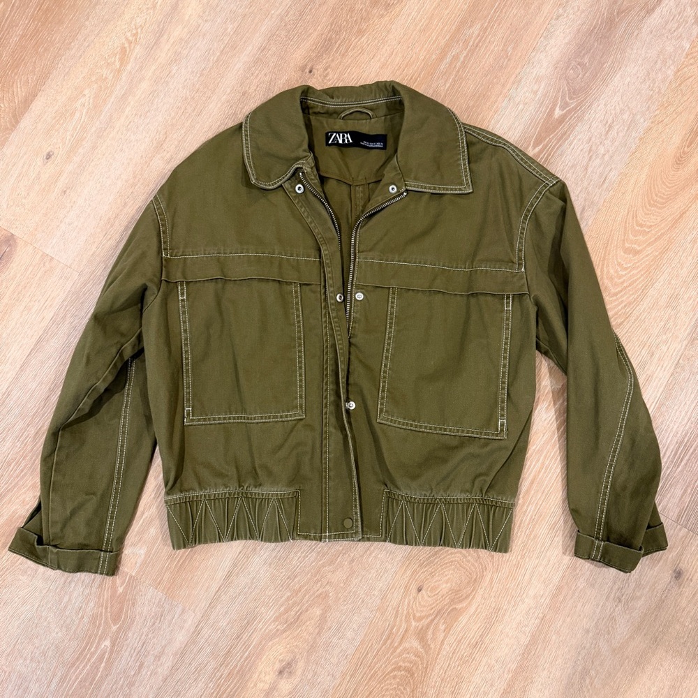 Zara Green Contrast Stitch Jacket